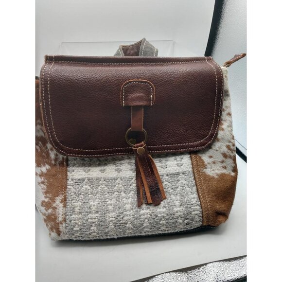 Myra Bag Leather & Wool Tote Backpack With Tassel Accent - Picture 1 of 14